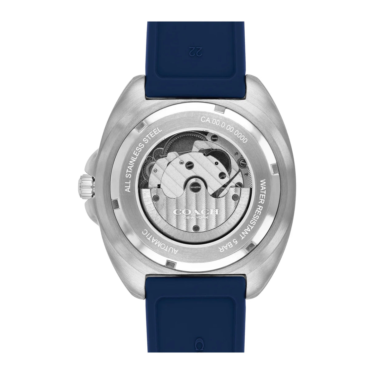 COACH Charter watch caseback displaying automatic movement and engravings