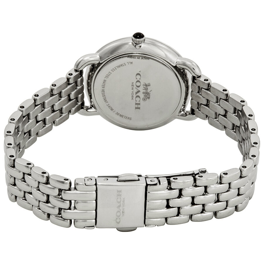 Coach Delancey Slim watch caseback view displaying stainless steel case and bracelet