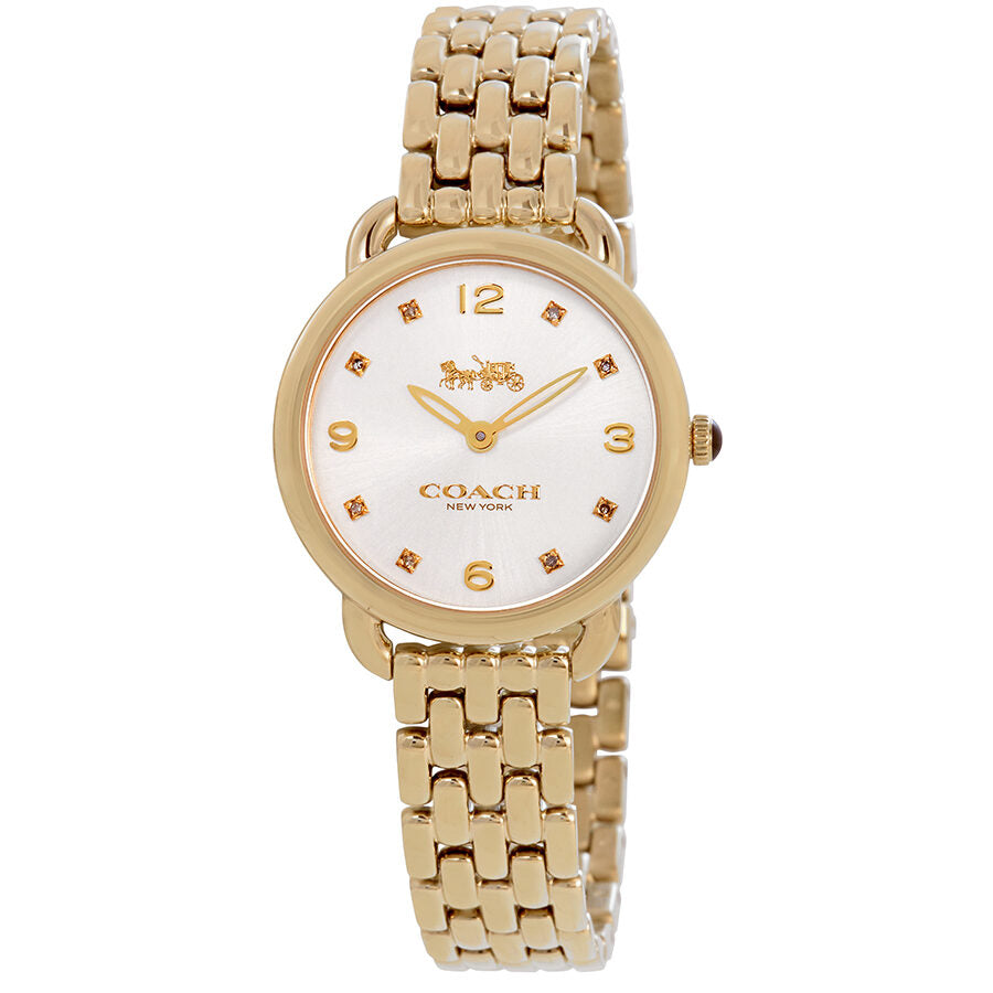 Coach Delancey Slim silver dial ladies gold tone watch with rose gold accents and linked bracelet