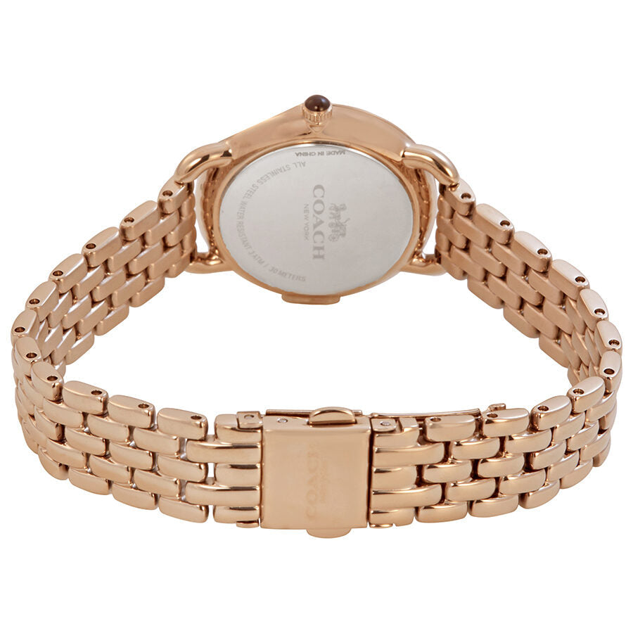 Coach Delancey Slim watch caseback showing rose gold-tone case and engraved branding