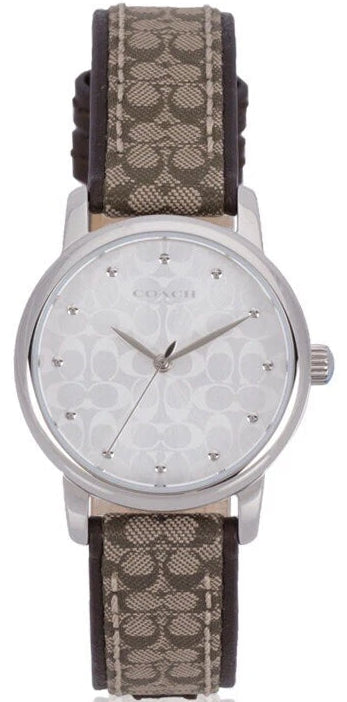 Coach Grand white dial women's watch with brown and tan patterned strap