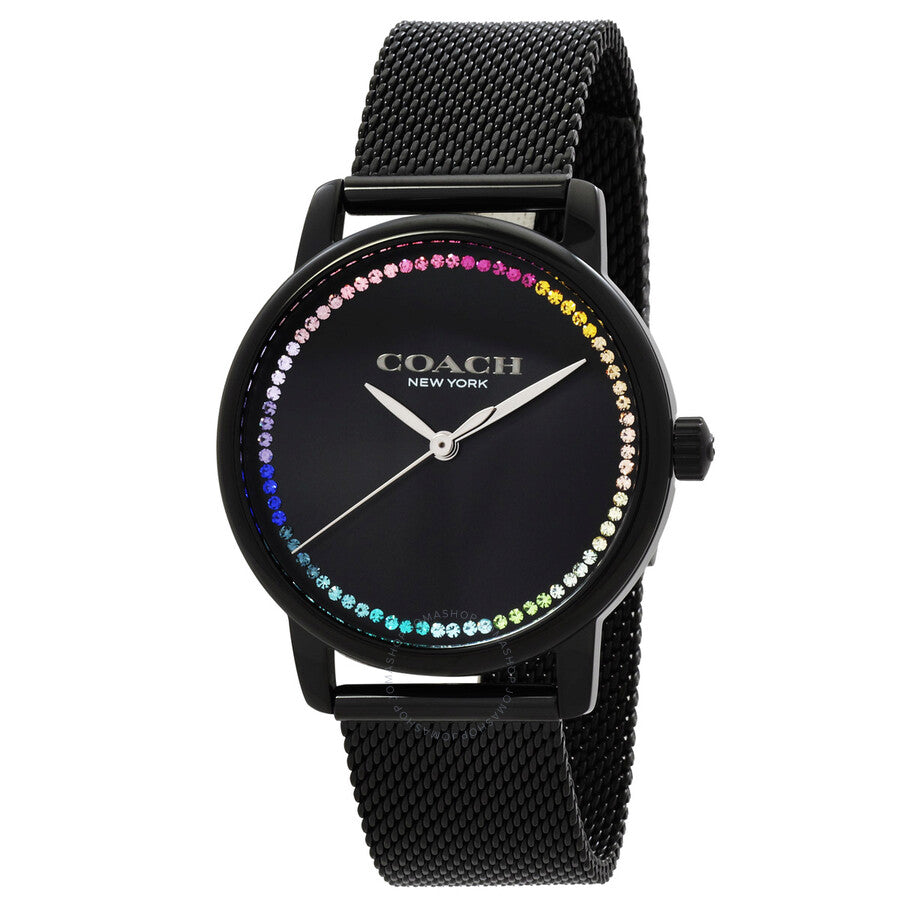 Coach Grand quartz ladies watch with black dial and rainbow crystal bezel