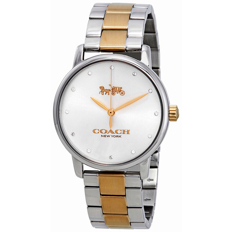 Coach Grand Crystal silver dial women's watch with two-tone stainless steel and gold bracelet