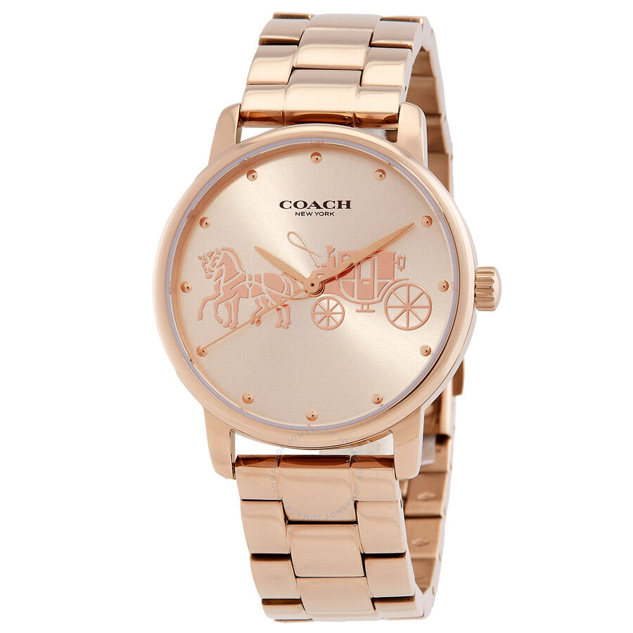 Coach Grand Quartz Carnation Gold Dial Ladies Watch with rose gold-tone bracelet