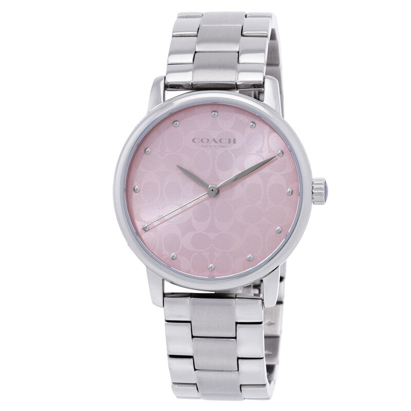 Coach Grand quartz ladies watch with pink dial, silver-tone case and bracelet