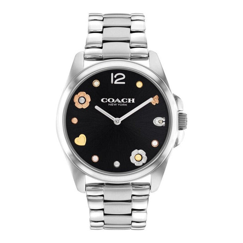Coach Greyson black dial ladies watch with stainless steel bracelet and gold-tone hour markers