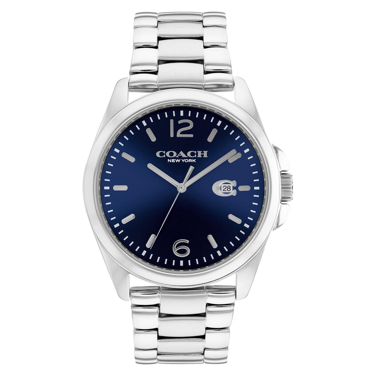 Coach Greyson stainless steel watch with sunray blue dial and date window
