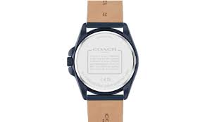 Coach Greyson watch caseback showing stainless steel case back with Coach branding and specifications