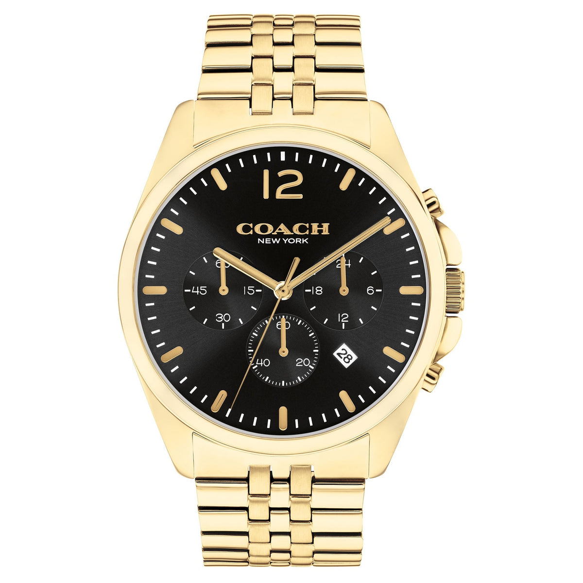 Coach Greyson chronograph men's watch with black dial and gold-tone bracelet