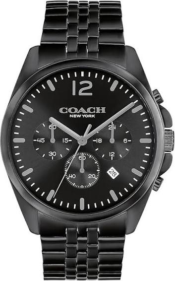 COACH Greyson black stainless steel chronograph watch with black dial and bracelet