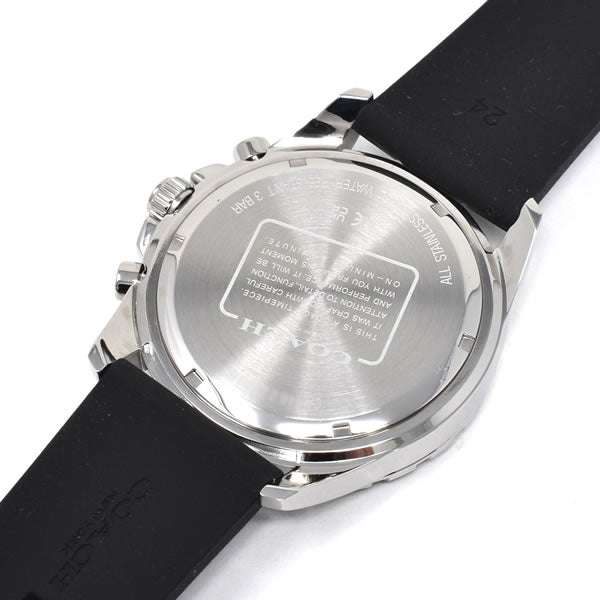 Coach Kent Chronograph stainless steel caseback with engraved details
