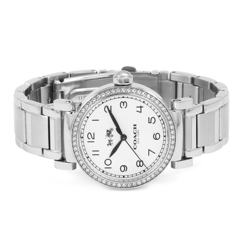 Coach Madison watch angled view showing silver stainless steel case and bracelet