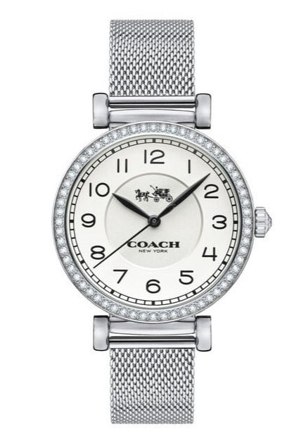 Coach Madison 32mm women's watch with stainless steel mesh strap and crystal-studded bezel