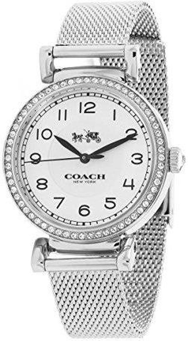 Coach Madison watch on wrist showing stainless steel mesh band and dial with hour markers