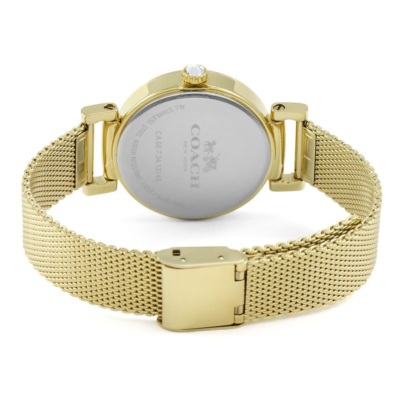 Coach Madison watch caseback showing engraved Coach logo on polished silver-tone case back