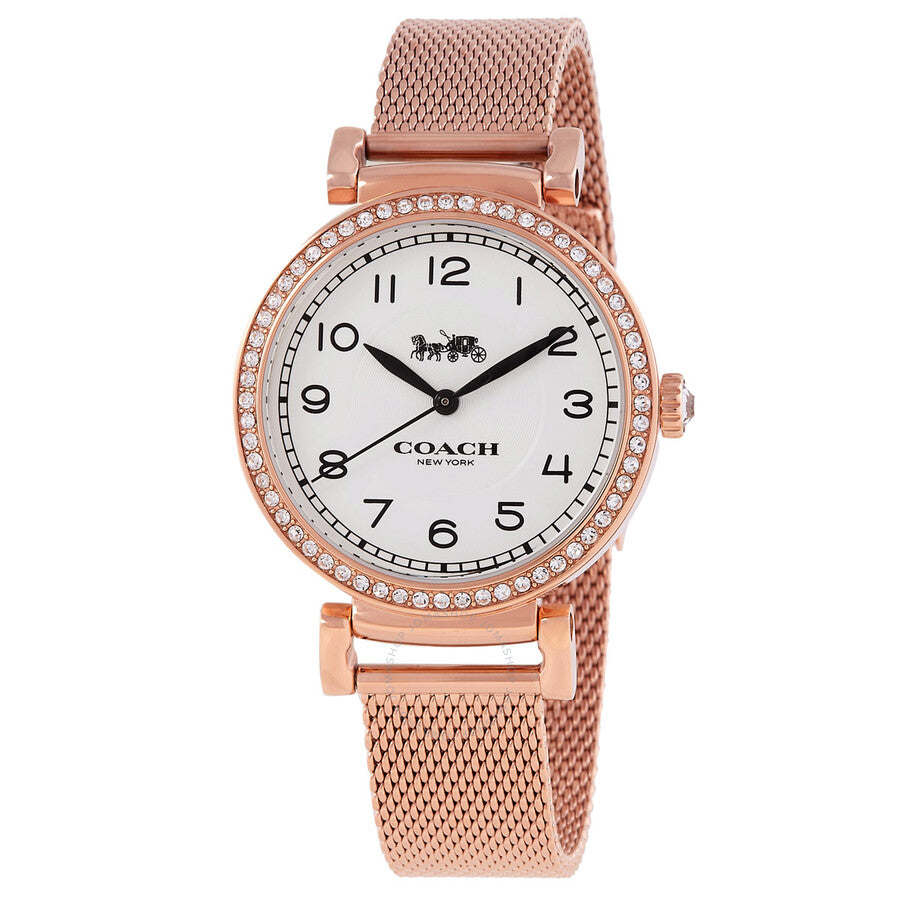 Coach Madison rose gold quartz watch with crystal white dial and diamond bezel