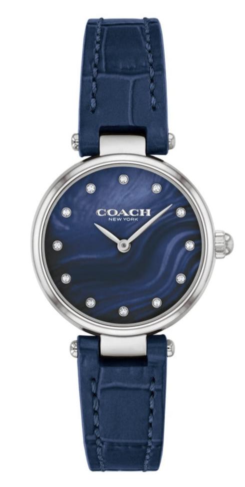 Coach Park navy blue dial ladies watch with silver-tone case and navy leather strap