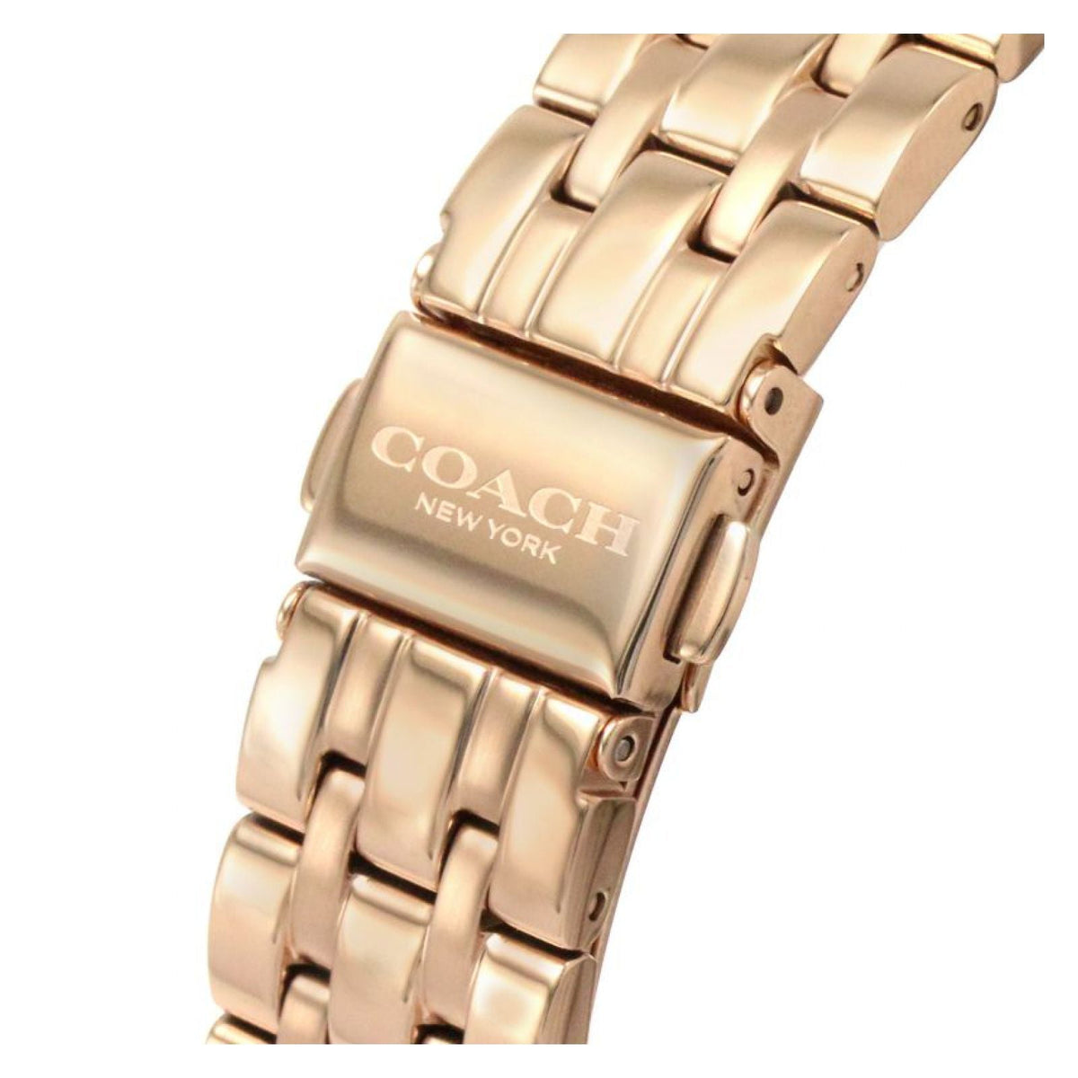 Coach Park rose gold-tone link bracelet strap with Coach New York engraved clasp