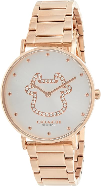 Coach Perry rose gold women's watch with silver dial and crystal horse logo