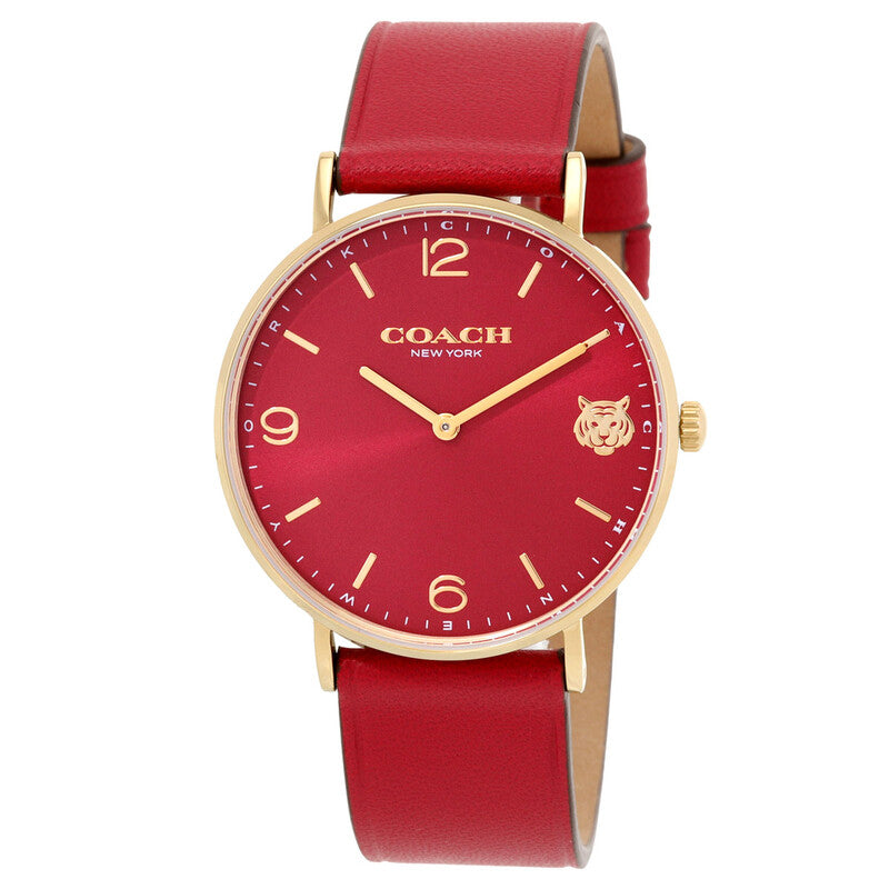 Coach Perry women's watch with red dial and red leather strap, gold-tone case
