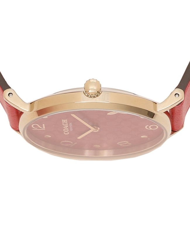 Top view of Coach Perry watch showing domed crystal and rose gold lugs
