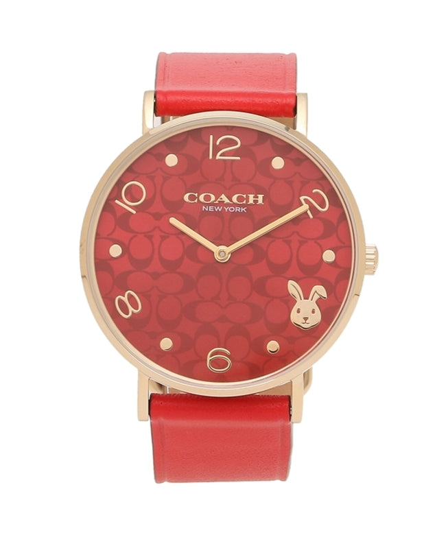 Coach Perry women's watch with red leather strap and rose gold case