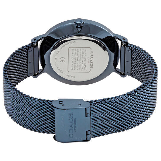 COACH Perry watch caseback displaying serial number and water resistance specifications