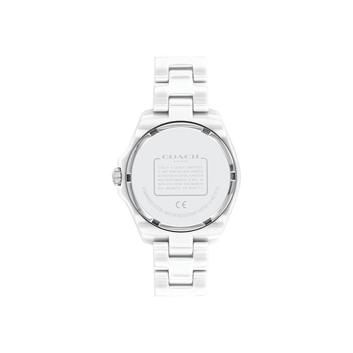 Coach Preston white ceramic watch caseback with engraved Coach logo