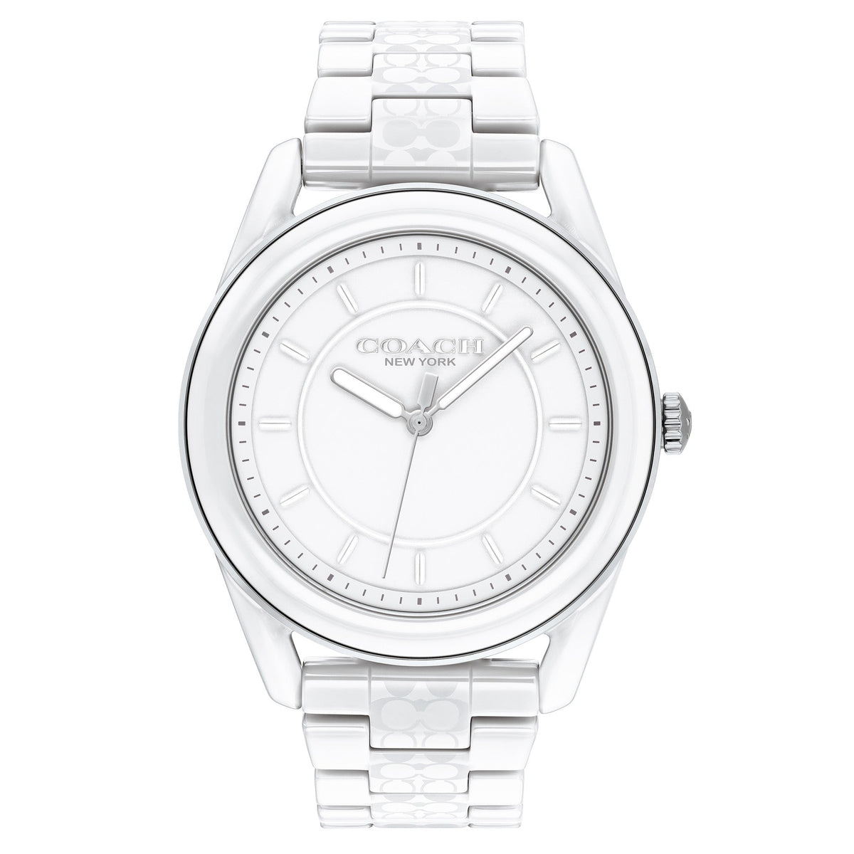 Coach Preston white ceramic bracelet watch with white dial and Roman numeral markers