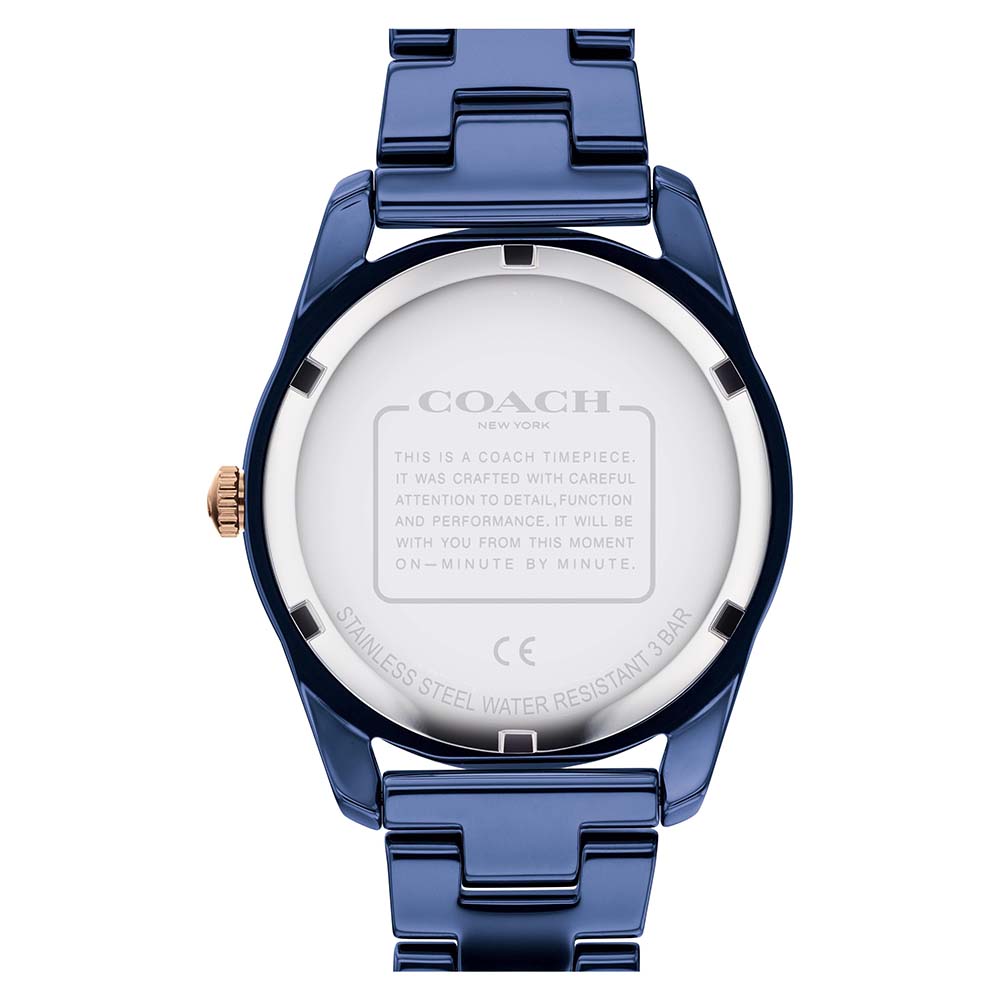 Coach Preston watch caseback with stainless steel water resistant engraving