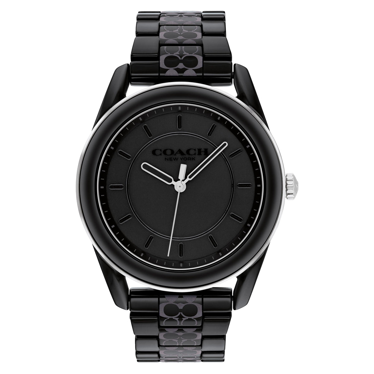 Coach Preston black ceramic women's watch with round dial and link bracelet