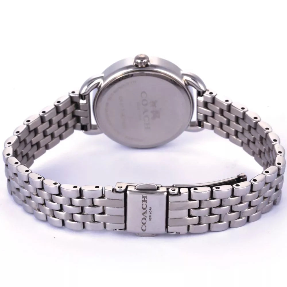 Coach watch case back and steel link bracelet with deployment clasp