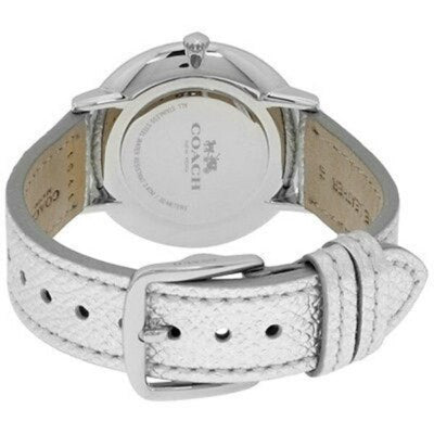 COACH Slim Easton watch caseback showing leather strap and buckle detail