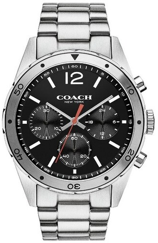 Coach Sullivan chronograph watch with black dial, silver steel case and bracelet