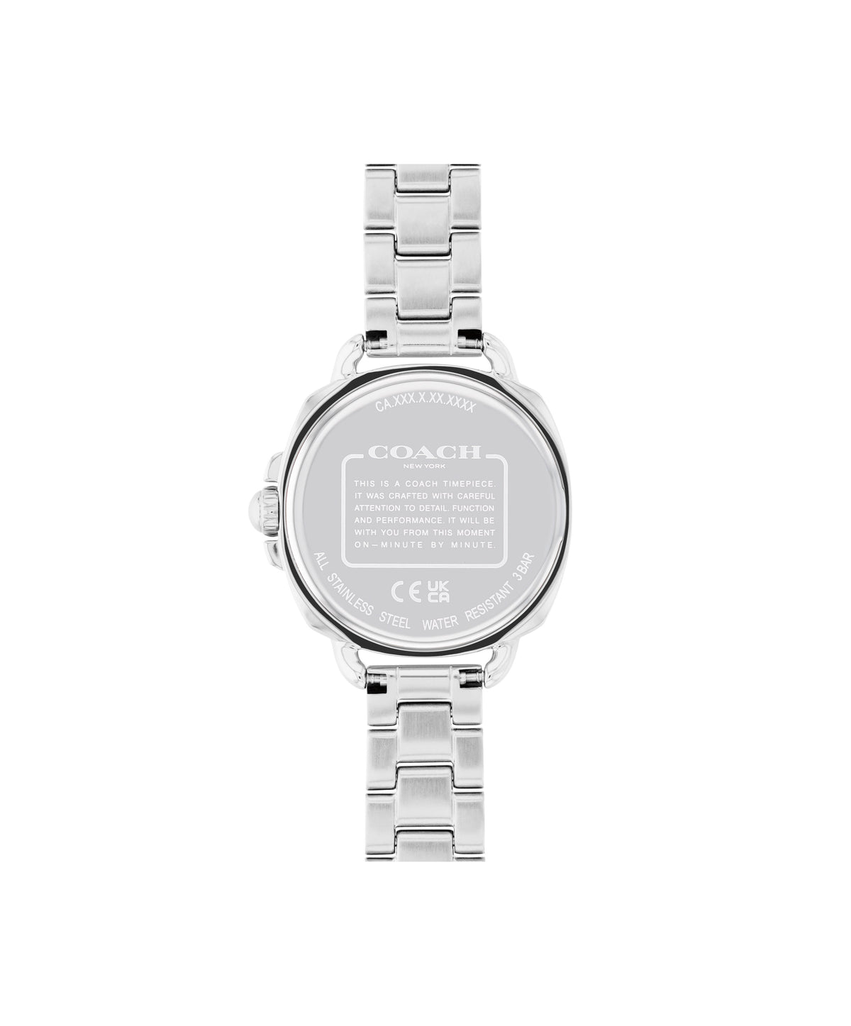 Coach Tatum women's watch caseback showing stainless steel and manufacturer branding