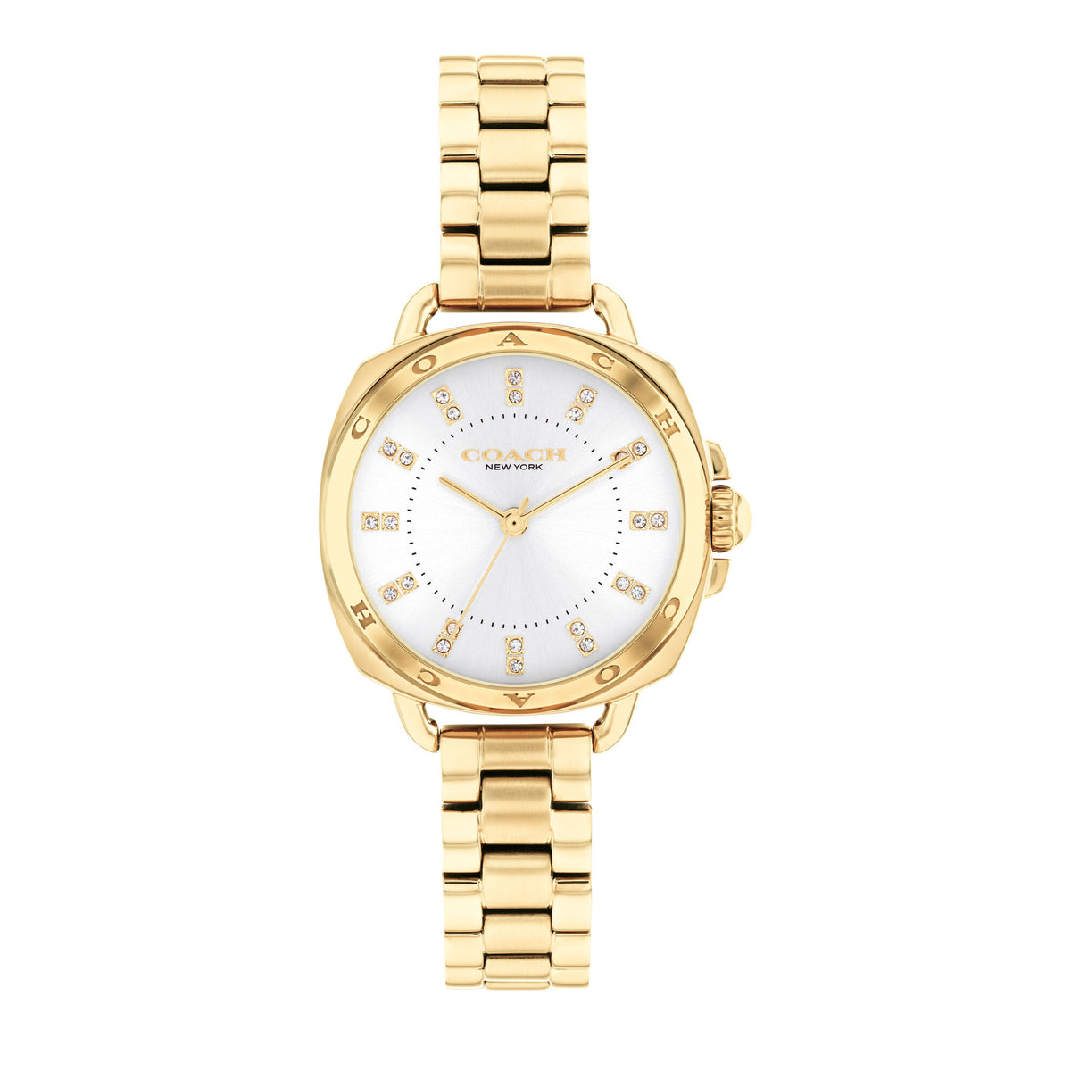 Coach Tatum gold-tone ladies watch with silver crystal dial and matching bracelet