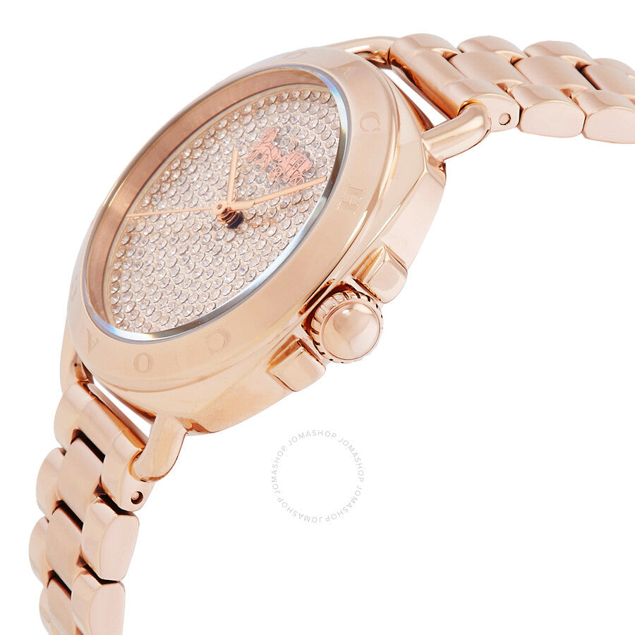 Coach Tatum rose gold watch angled side view showing case and bracelet detail