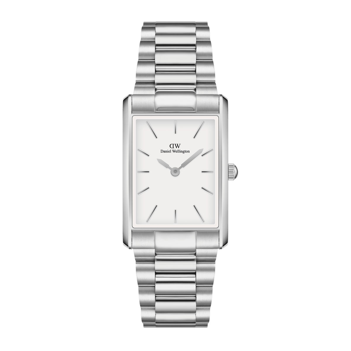 Daniel Wellington The Bound Link silver stainless steel rectangular watch with white dial