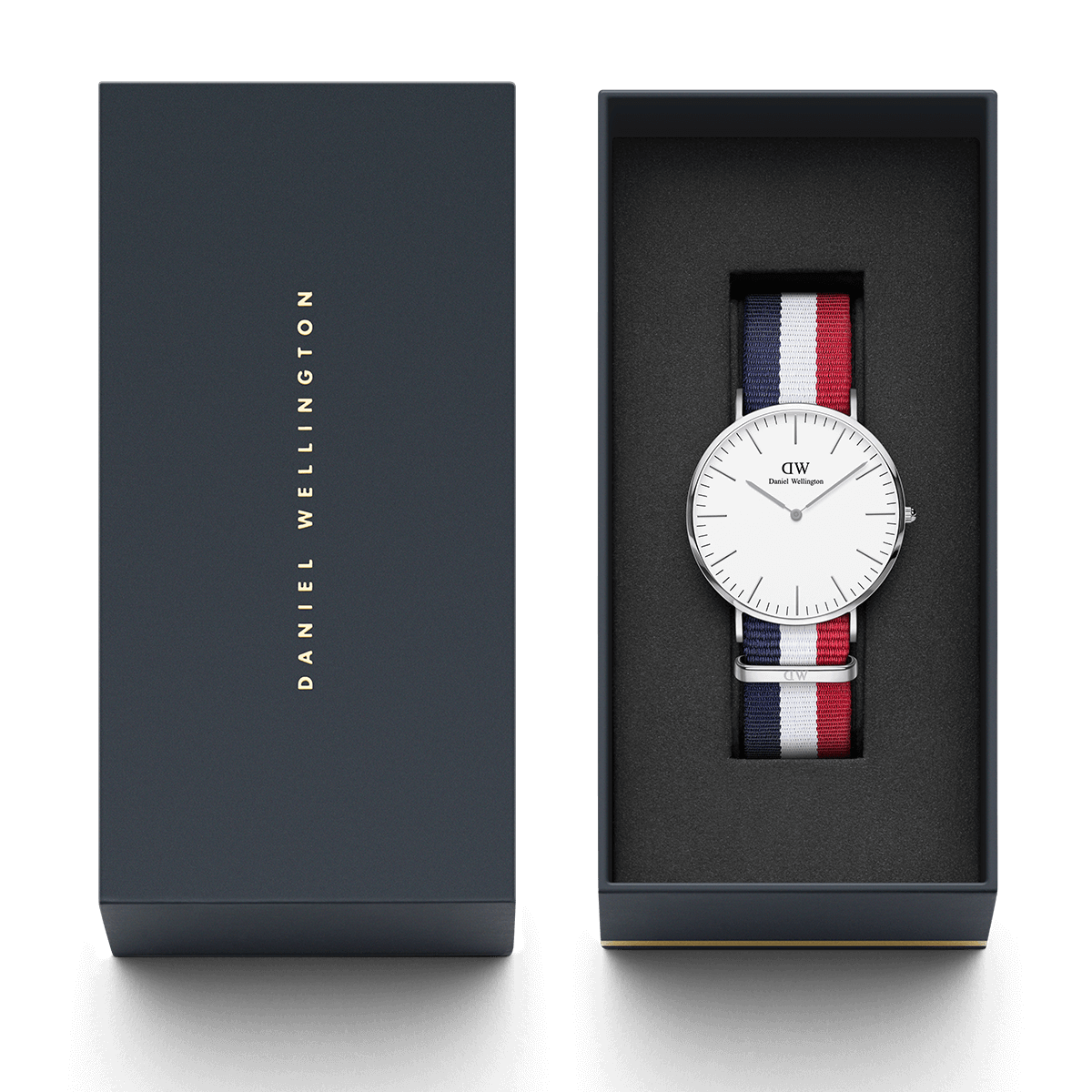 Daniel Wellington Cambridge 40mm White Dial Tricolour Strap Men's Silver Watch - DW00100017