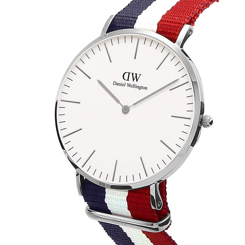 Daniel Wellington Cambridge 40mm White Dial Tricolour Strap Men's Silver Watch - DW00100017