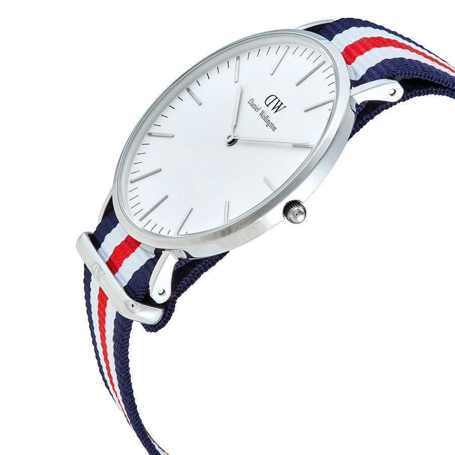 Daniel Wellington Canterbury 40mm White Dial Tricolour Nato Strap Men's Silver Watch - DW00100016