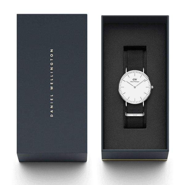 Daniel Wellington Classic Cornwall 36mm White Dial Black Nylon Strap Silver Watch - DW00100260