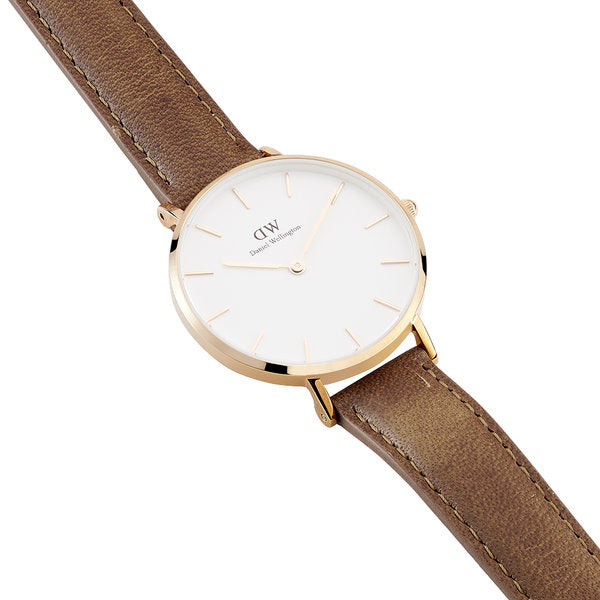Daniel Wellington Classic Durham 28mm White Dial Brown Genuine Leather Women's Watch - DW00100172