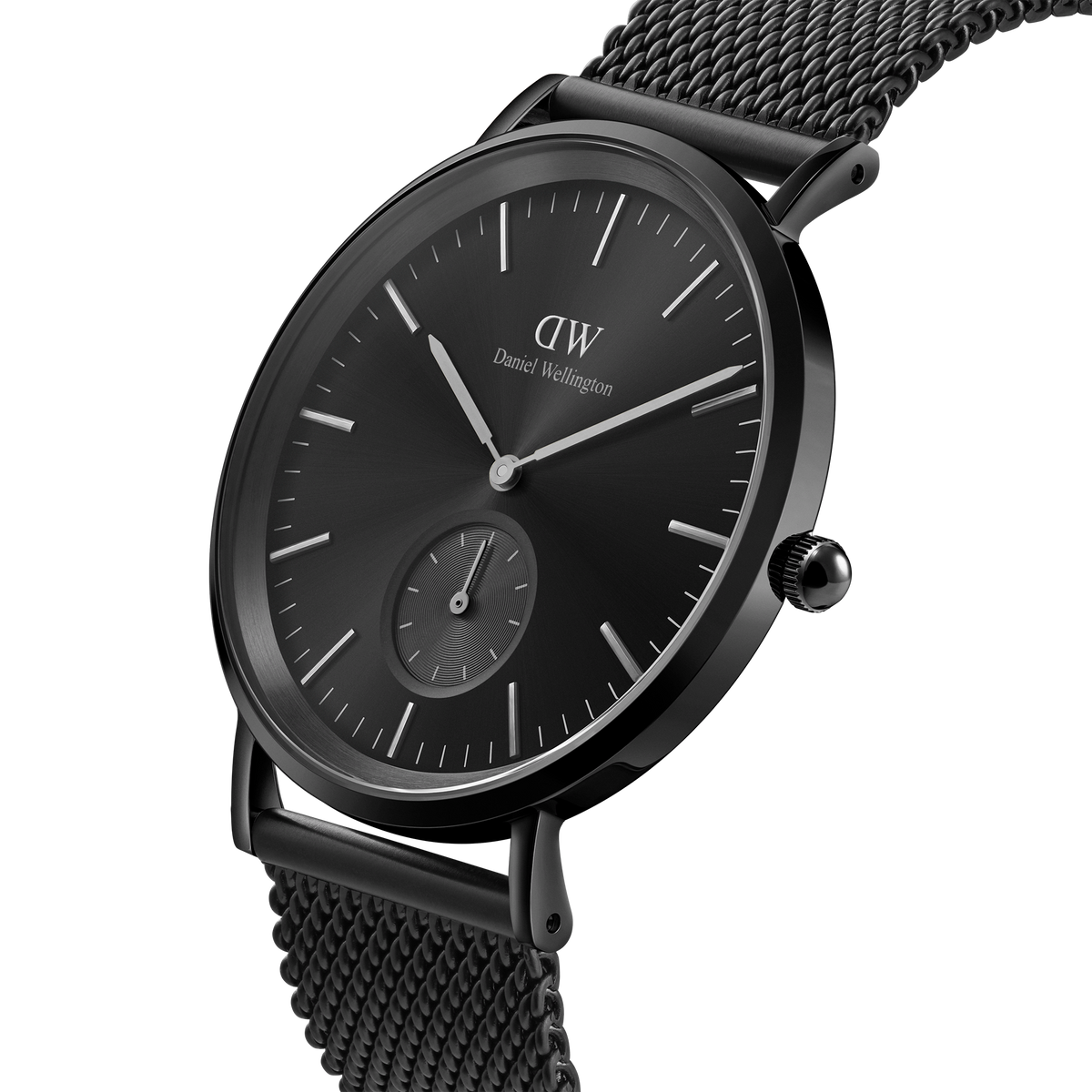 Side angle view of Daniel Wellington Classic Multi-Eye Ashfield Onyx watch