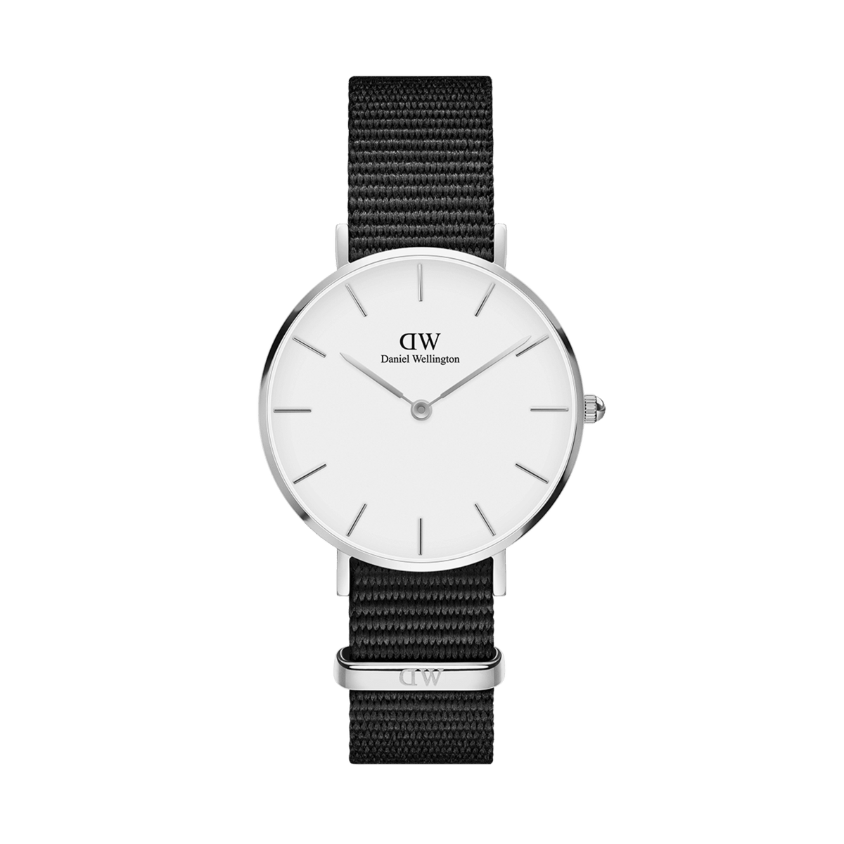Daniel Wellington Classic Petite Cornwall watch with white dial and black nylon strap