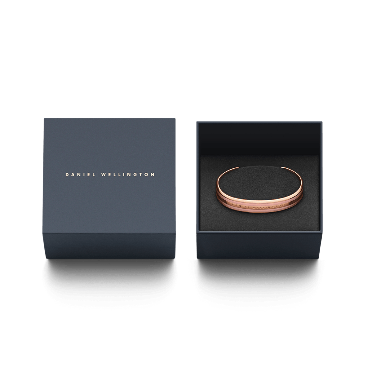 Daniel Wellington packaging with Classic Petite Melrose cuff bangle displayed in branded box