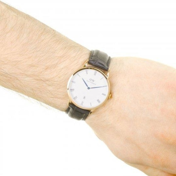 Daniel Wellington Dapper Reading 38mm White Dial Black Genuine Leather Gold Date Watch - DW00100107