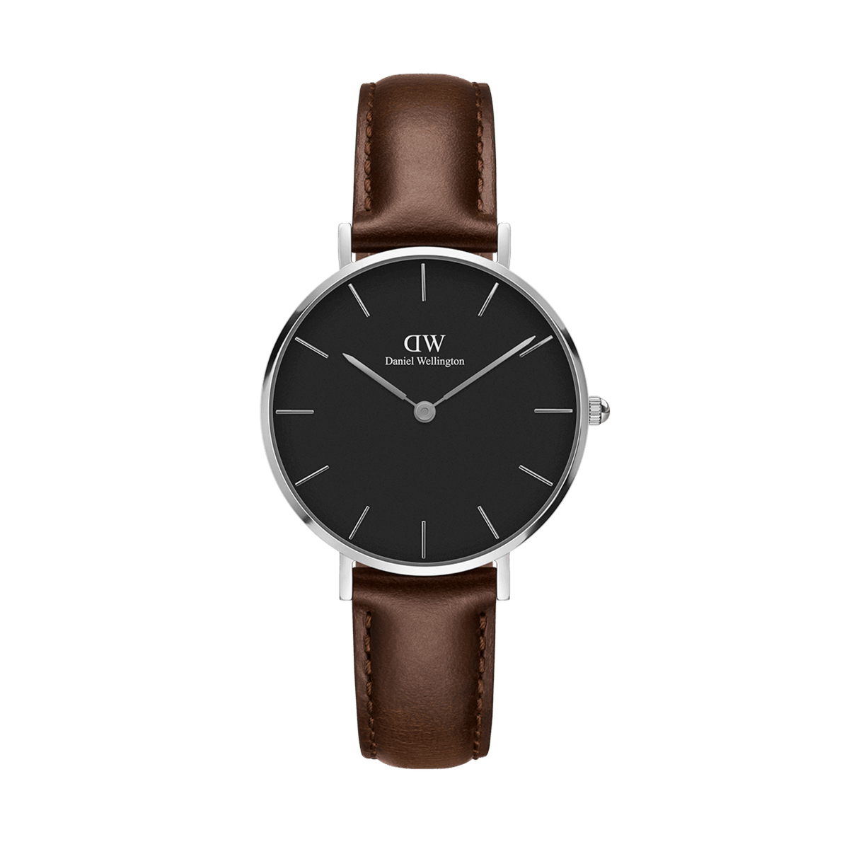 Daniel Wellington Petite Bristol 32mm women's watch with black dial and brown leather strap