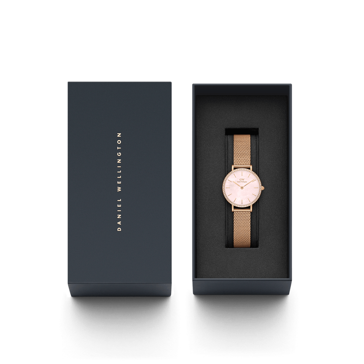 Daniel Wellington Petite Lumine Melrose watch with packaging and presentation box