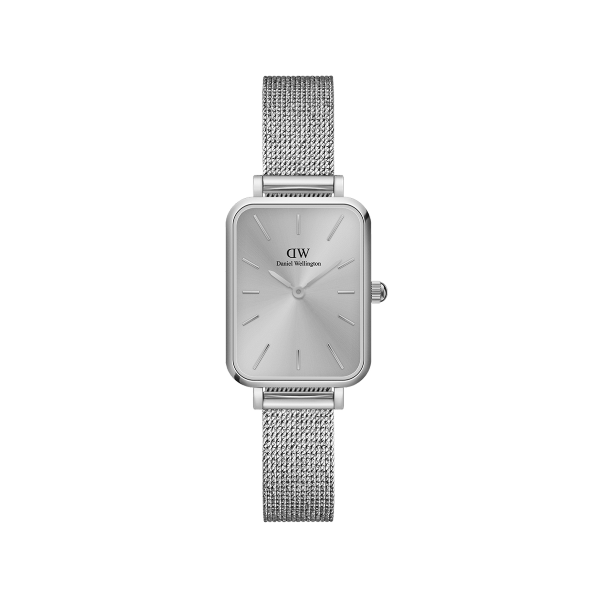 Daniel Wellington Quadro silver rectangle dial women's watch with mesh strap